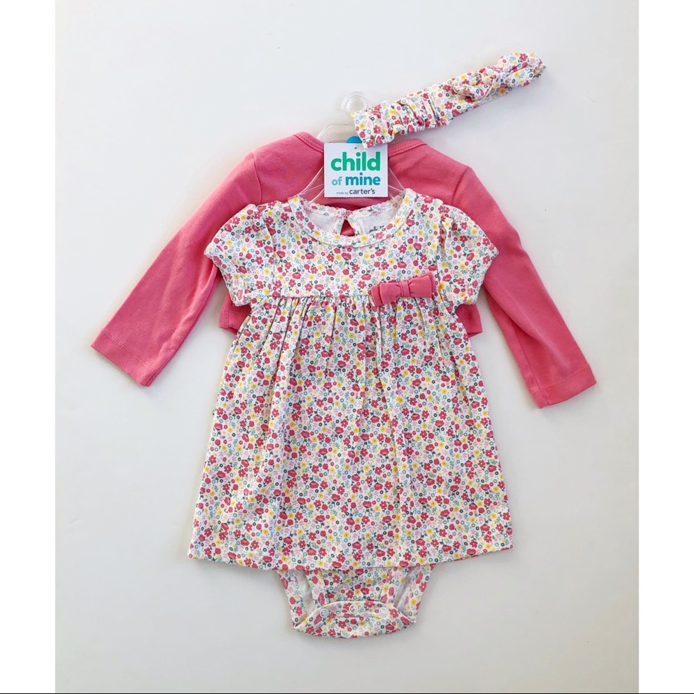 CARTER’S 6-9 Floral Romper Cardigan Headband Set